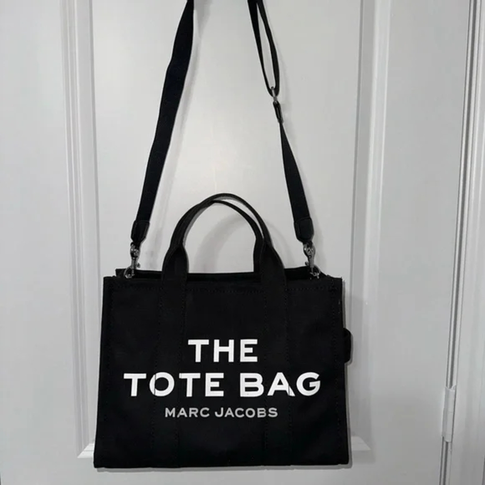 Marc Jacobs Black Tote Bag with White Text